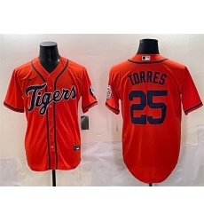 Men Detroit Tigers 25 Gleyber Torres Orange With Patch Vapor Premier Limited Stitched Baseball Jersey