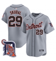 Men Detroit Tigers 29 Tarik Skubal Grey Logo Patch Vapor Premier Limited Stitched Baseball Jersey