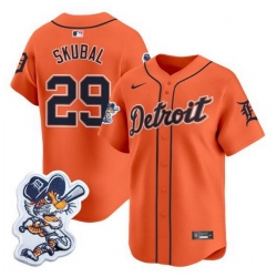 Men Detroit Tigers 29 Tarik Skubal Orange With Patch Vapor Premier Limited Stitched Baseball Jersey