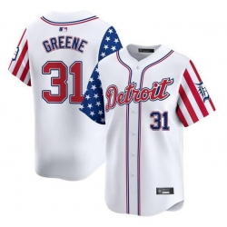 Men Detroit Tigers 31 Riley Greene White 2025 Independence Day Vapor Premier Limited Stitched Baseball Jersey