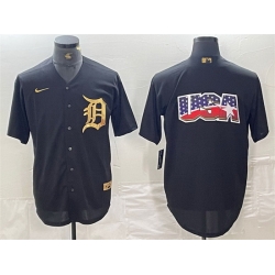 Men Detroit Tigers Black Team Big Logo Cool Base Stitched Baseball Jersey 5