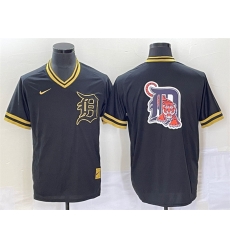 Men Detroit Tigers Black Team Big Logo Cool Base Stitched Jersey