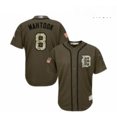 Mens Detroit Tigers 8 Mikie Mahtook Authentic Green Salute to Service Baseball Jersey 