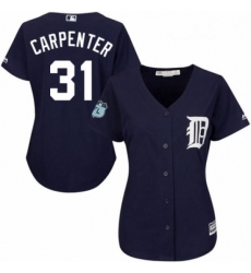 Womens Majestic Detroit Tigers 31 Ryan Carpenter Replica Navy Blue Alternate Cool Base MLB Jersey 