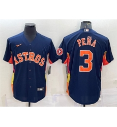 Men Houston Astros 3 Jeremy Pena Navy With Patch Cool Base Stitched Jersey_1