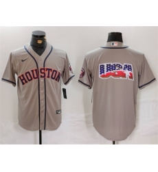 Men Houston Astros Gray Team Big Logo With Patch Cool Base Stitched Baseball Jersey