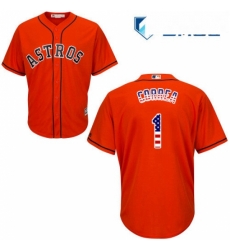 Mens Majestic Houston Astros 1 Carlos Correa Authentic Orange USA Flag Fashion MLB Jersey