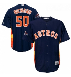 Mens Majestic Houston Astros 50 JR Richard Replica Navy Blue Alternate 2017 World Series Champions Cool Base MLB Jersey