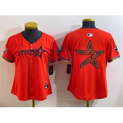 Women Houston Astros Team Big Logo Orange 2025 City Connect With Texas Patch Limited Stitched Baseball Jersey 003