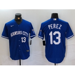 Men Kansas City Royals 13 Salvador Perez Royal Cool Base Stitched Jersey 2