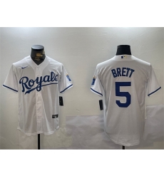 Men Kansas City Royals 5 George Brett White Cool Base Stitched Baseball Jersey