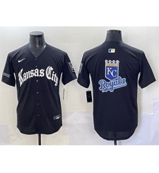 Men Kansas City Royals Team Big Logo Black  27Gothic Crown Edition 27 Vapor Premier Limited Stitched Baseball Jersey 1