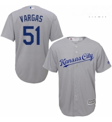 Mens Majestic Kansas City Royals 51 Jason Vargas Replica Grey Road Cool Base MLB Jersey 