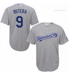 Mens Majestic Kansas City Royals 9 Drew Butera Replica Grey Road Cool Base MLB Jersey 