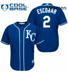 Womens Majestic Kansas City Royals 2 Alcides Escobar Replica Blue Alternate 2 Cool Base MLB Jersey