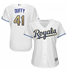 Womens Majestic Kansas City Royals 41 Danny Duffy Replica White Home Cool Base MLB Jersey