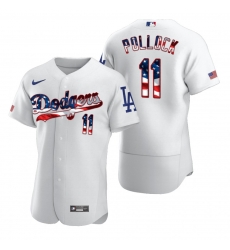 Men Los Angeles Dodgers 11 A J  Pollock Men Nike White Fluttering USA Flag Limited Edition Flex Base MLB Jersey