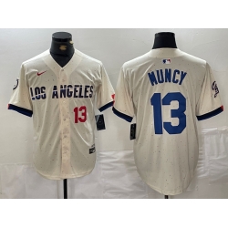 Men Los Angeles Dodgers 13 Max Muncy Cream Stitched Baseball Jersey 6