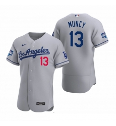 Men Los Angeles Dodgers 13 Max Muncy Gray 2020 World Series Champions Road Flex Base Jersey