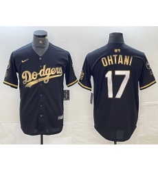 Men Los Angeles Dodgers 17 Shohei Ohtani Black Gold Stitched Cool Base Nike Jerseys