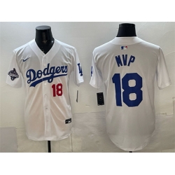 Men Los Angeles Dodgers 18 MVP White 2025 World Series Champions Patch Limited Stitched Baseball Jersey