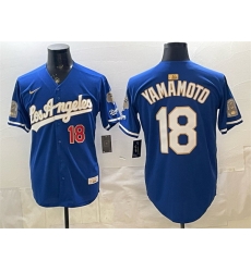 Men Los Angeles Dodgers  18 Yoshinobu Yamamoto Royal 2026 Gold Collection 9x   B2B Champs Patch Stitched Baseball Jersey
