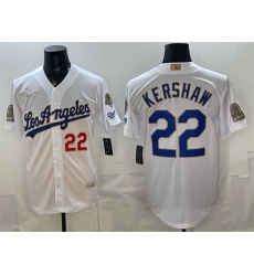 Men Los Angeles Dodgers  22 Clayton Kershaw White 2026 Gold Collection 9x   B2B Champs Patch Stitched Baseball Jersey