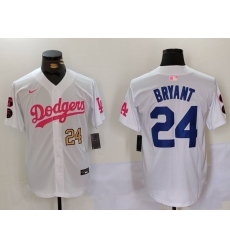 Men Los Angeles Dodgers 24 Kobe Bryant White Pink Vin  26 Kobe Patch Stitched Baseball Jersey 6