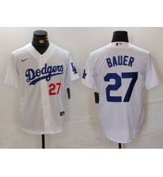 Men Los Angeles Dodgers 27 Trevor Bauer White Stitched Baseball Jersey 4