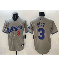 Men Los Angeles Dodgers 3 Edwin D EDaz Grey With 2025 World Series Champions Patch Limited Stitched Baseball JerseyS Men Los Angeles Dodgers 3 Edwin D EDaz Grey With 2025 World Series Champions Patch Limited Stitched Baseball JerseyS