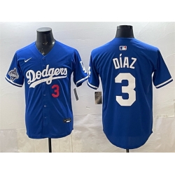 Men Los Angeles Dodgers 3 Edwin D EDaz Royal With 2025 World Series Champions Patch Limited Stitched Baseball Jersey