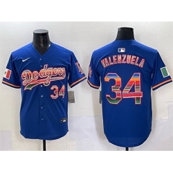 Men Los Angeles Dodgers 34 Fernando Valenzuela Royal Mexico Limited Stitched Baseball Jersey