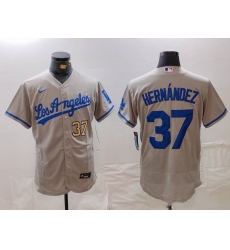 Men Los Angeles Dodgers 37 Teoscar Hernandez Grey Flex Base Stitched Baseball Jersey 1