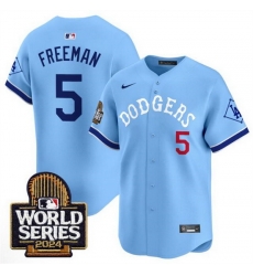 Men Los Angeles Dodgers 5 Freddie Freeman Blue With 2024 World Series Patch Vapor Premier Limited Stitched Baseball Jersey