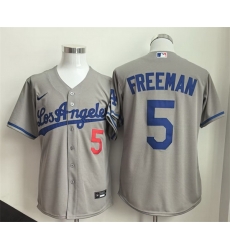 Men Los Angeles Dodgers 5 Freddie Freeman Grey Cool Base Stitched Baseball Jersey