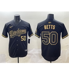 Men Los Angeles Dodgers 50 Mookie Betts Black Gold Limited Stitched Jersey