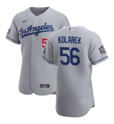 Men Los Angeles Dodgers 56 Adam Kolarek Men Nike Gray Road 2020 World Series Bound Flex Base Team MLB Jersey