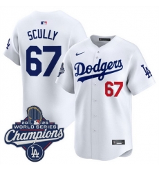 Men Los Angeles Dodgers 67 Vin Scully White 2025 World Series Champions Patch Home Limited Stitched Baseball Jersey Men Los Angeles Dodgers 67 Vin Scully White 2025 World Series Champions Patch Home Limited Stitched Baseball Jersey
