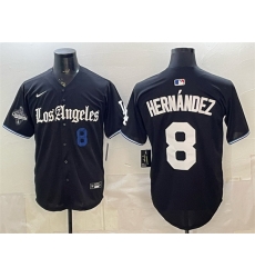 Men Los Angeles Dodgers  8 Enrique Hernandez Black 2025 World Series Champions Patch  Gothic Edition  Vapor Premier Limited Stitched Baseball Jersey
