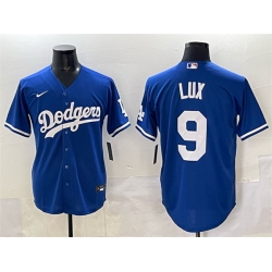 Men Los Angeles Dodgers 9 Gavin Lux Blue Cool Base Stitched Baseball Jersey