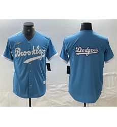 Men Los Angeles Dodgers Team Big Logo Light Blue Throwback Cool Base Stitched Baseball Jersey 3