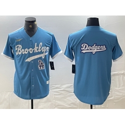 Men Los Angeles Dodgers Team Big Logo Light Blue Throwback Cool Base Stitched Baseball Jersey 5