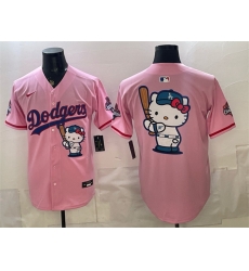 Men Los Angeles Dodgers Team Big Logo Pink Hello Kitty Night 2025 World Series Champions Patch Stitched Baseball Jersey