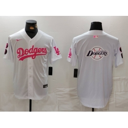 Men Los Angeles Dodgers Team Big Logo White Pink Vin  26 Kobe Patch Stitched Baseball Jersey 6