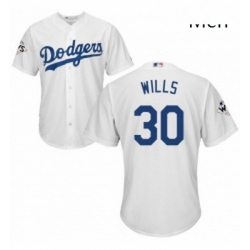 Mens Majestic Los Angeles Dodgers 30 Maury Wills Replica White Home 2017 World Series Bound Cool Base MLB Jersey