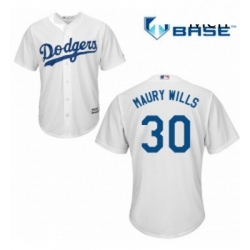 Mens Majestic Los Angeles Dodgers 30 Maury Wills Replica White Home Cool Base MLB Jersey