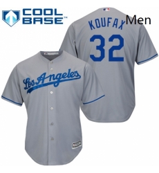 Mens Majestic Los Angeles Dodgers 32 Sandy Koufax Replica Grey Road Cool Base MLB Jersey