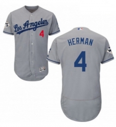 Mens Majestic Los Angeles Dodgers 4 Babe Herman Authentic Grey Road 2017 World Series Bound Flex Base Jerseys