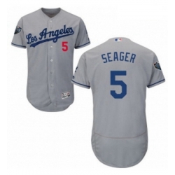 Mens Majestic Los Angeles Dodgers 5 Corey Seager Grey Road Flex Base Authentic Collection 2018 World Series Jersey