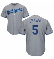 Mens Majestic Los Angeles Dodgers 5 Corey Seager Replica Grey Road Cool Base MLB Jersey